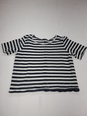 Whetherly Ladies Large Black & White Striped See Through Short Sleeve Blouse